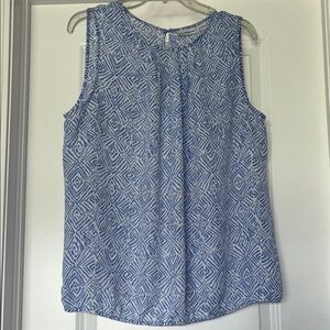Liz Claiborne Blue and White Sleeveless Blouse